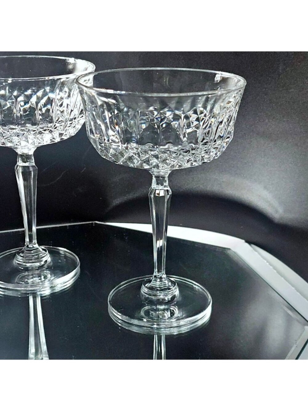 3 Toscany Elite Champagne Coupes 5.5" cut glasses retro elegance fine crystal - Picture 5 of 7